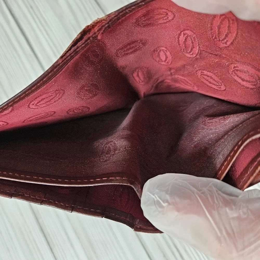 Cartier Vintage Must De Bi Fold Wallet with Coin Pouch in Burgundy Leather